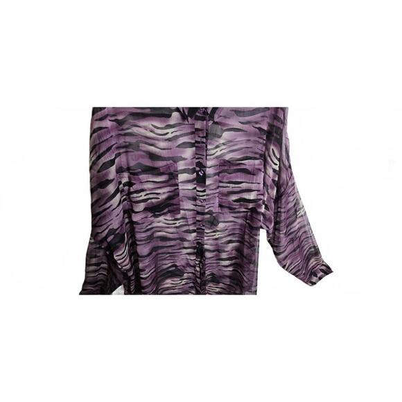 Nasty Gal Size 18 Purple and Black Sheer Button-Up Blouse with Animal Print - Picture 14 of 16